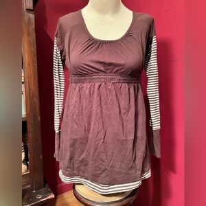 2010’s Bugle Boy Brown Stripe Layered Cotton Long Sleeve Blouse Size Large